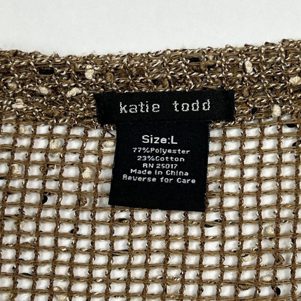 Katie Todd Lagenlook Brown Mesh Button Short Sleeve Open Knit Cardigan Large - Picture 9 of 10